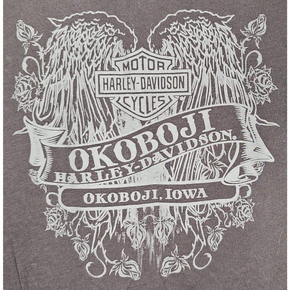 Harley-Davidson T-Shirt Skull V Neck Gray Plus Size 2X Okoboji Iowa - Picture 5 of 8